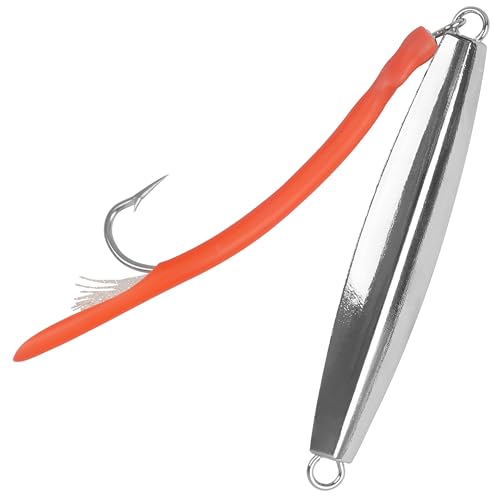 Diamond Jigs Saltwater Fishing Lures,Casting Jigging Spoon with Split Tube Tail Stainless Steel Hook Metal Jig Spoon Baits for Deep Sea Offshore Surf Fishing Bottom Sinking - color: Red-1pc, size: 1oz