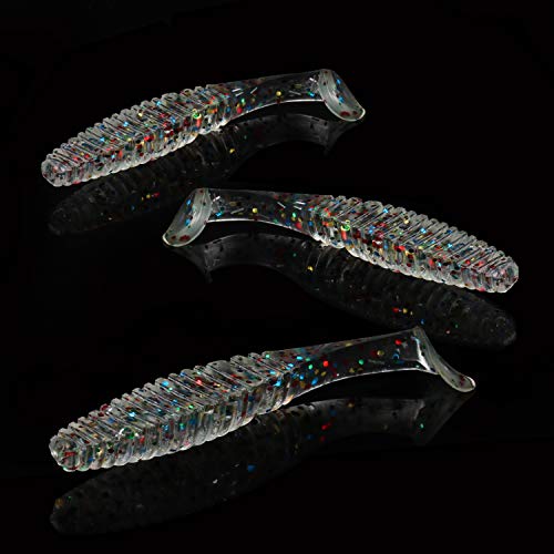 RUNCL Anchor Box - Paddle Tail Swimbaits, Soft Jerk Baits, 20/40/50/60pcs Soft Fishing Lures, Curved Tail Grubs - 3D Lifelike Eyes, Split/Boot/Curved/Straight/Thin Tail - 1/2/3/4/5in, Proven Colors - color: H - Paddle Tail (2-1/2in, 40pcs)