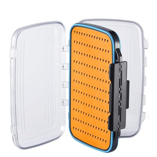 Gonex Fly Boxes for Fly Fishing Jig Boxes Two-Sided Waterproof Lightweight Fly Fishing Box Easy Grip Transparent Lid Fly Fishing Lures Box, 7.3"x 4.6"x 1.5", Orange - color: Orange, Black, Transparent, size: Size C (7.3"x 4.6"x 1.5")