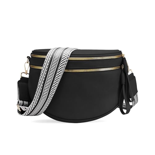 oscaurt Leather Crossbody Bag Bum Bag for Women Large Sling Bag Cross Body Purse Shoulder Handbag Fanny Pack - color: Black-1, size: Large
