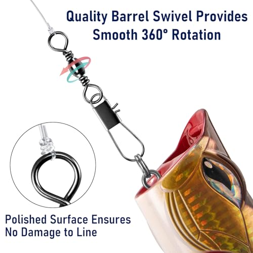 Alwonder 100-Pack Fishing Snap Swivels, Barrel Swivels Fishing Tackle with Snaps Freshwater, Stainless Steel Safty Interlock Snap Swivel Black Nickel Coated Lure Hook Connector Quick Change Clips - size: #9-31LB- 1.34"