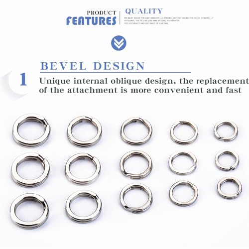 200PCS Heavy Duty Stainless Steel Split Rings Double Fishing Lure Rings,5 Sizes 5.4-8.4mm Split Rings Fishing Tackle(Silver) - color: Silver