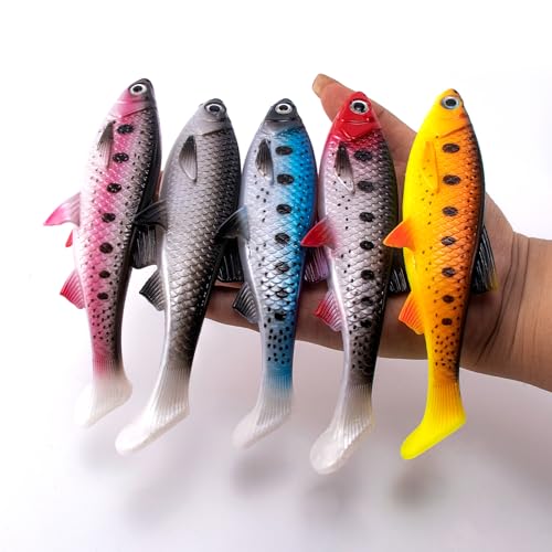 Alwonder 2-Pack Fishing Swimbait Soft Plastic Lures Saltwater, 6.1IN Texas Rig Paddle Tail Swim Baits Freshwater, Sinking Paddle Tail Soft Lure Bait for Pike Musky Bass Tarpon Halibut Mackerel Grouper - color: Bule and White