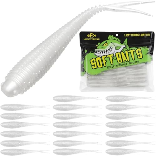 LUCKYFISHING Soft Plastic Baits 20PCS/30PCS/40PCS Forked Tail Fishing Soft Bait for Bass Walleye Trout Crappie Lures 3in/3.5in/4in - color: Pearl White, size: 4in-20pcs