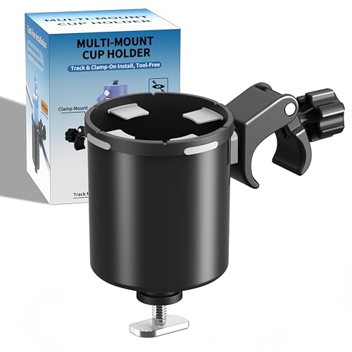 Upgraded Kayak Cup Holder with Track & Clamp Mount, 360° Adjustable Cup Holder Fits 12oz-40oz Tumblers, 2-in-1 Cup & Storage Bin for Kayak Fishing, Tree Stand Hunting, Fits Round & Square Rods - color: Pack Of 1