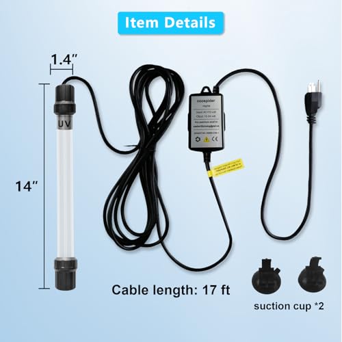 32W Aquarium UV Light for 200-3000 Gallon, UV Pond Water Clarifier for Koi Pond, Swimming Pool, Spa, Large Fish Tank, Cold Plunge UV Light for Pond Algae Control - size: 32W/For 3000 Gallon