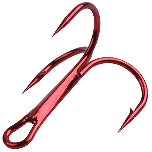 Fishing Red Treble Hooks- 80/120pcs Sharp Round Bend Barbed Treble Hook High-Carbon Steel Triple Hooks for Bass Trout Saltwater Freshwater Size 1/0 1 2 4 6 8 10 12 14 - color: RED, size: 120PCS-8#