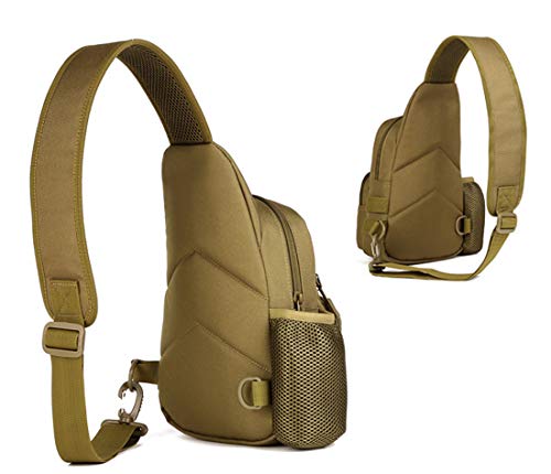Hebetag Leather Sling Bag Crossbody Backpack for Men Women Travel Outdoor Camping - color: #31khaki(nylon)