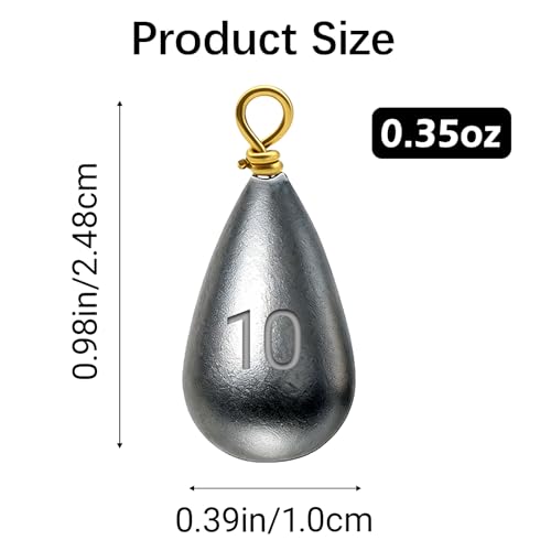 Casting Sinker Weights Assortment, Teardrop Fishing Sinkers with Brass Swivel Loops, 1/8 oz to 3/4 oz, Drop Shot Weights for Bass Catfish, Freshwater Saltwater - color: 35pcs-11/32oz