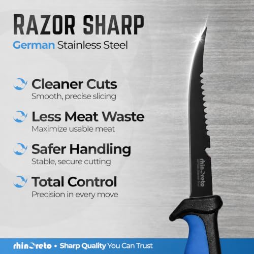Rhinoreto Bait Knife - Razor Sharp G4116 German Stainless Steel Blade, 5 Inch Professional Filleting & Boning Knife with Non-Slip Handle, Protective Sheath & Sharpener - color: Blue, size: 5"
