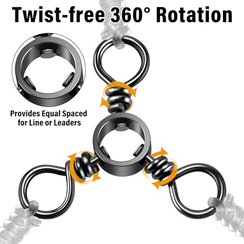 Alwonder 100-Pack 3 Way Swivels Fishing Tackle, 28-143LB Stainless Steel Black Nickel Three Way Swivel Fishing Swivels Connectors Saltwater Freshwater Surf Deep Drop Catfishing Rigs Tackle - size: #2-75LB-100 Pack