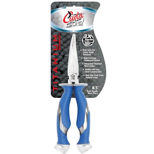 CUDA 8.5" Bent Needle Nose Pliers | Durable Steel Titanium Bonded Fishing Wire, Mono & Fluorocarbon Cutter with Non-Slip Cuda Grips | for Saltwater & Freshwater Use (Pack of 3) - size: One Size (Pack of 3)