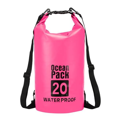 Waterproof Dry Bag, 20L Fit for Women Men Water Proof Bags Lightweight Dry Storage Floating Backpack with Whistle for Travel Backpacking Boating Kayaking (Rose Red) - color: Rose Red, size: 20L
