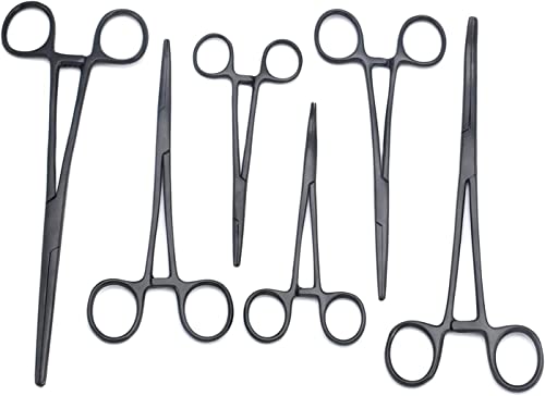 Premium Quality Ultimate Set of 6 Pcs Straight & Curved Hemostat Forceps Locking Clamps Stainless Steel Full Serrated Jaws for Better Grip-Ideal for Nurses, Fishing + More Tactical Black - color: Black Color
