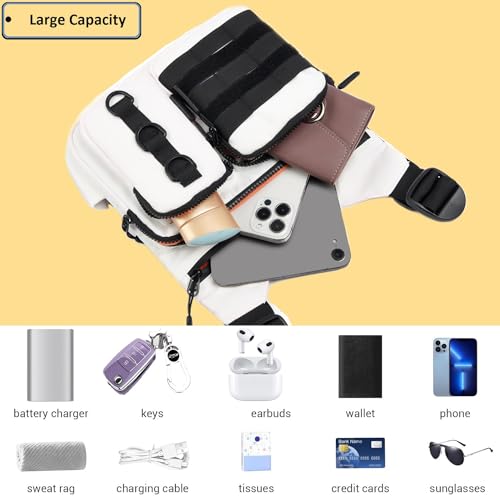 Criuage Outdoor Chest Bag for Men, Lightweight Adjustable Running Vest, Water Resistant EDC Chest Pack with Water Bottle Pocket, Breathable Back Pad for Hiking Cycling Fishing Travel (White) - color: White