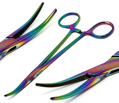 Heavy Duty 1 Each 5.5" Full Serrated Curved Hemostat Forceps Locking Clamps Stainless Steel Multi Rainbow Color