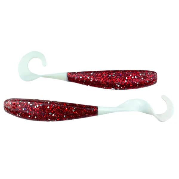 A.M. Fishing Curly Tail Jerkshad 4 Inch Soft Baits Garlic Infused,– 8 Pack – Saltwater & Freshwater Fishing Lures for Bass, Redfish, Snook, and Trout - color: Blood Diamond