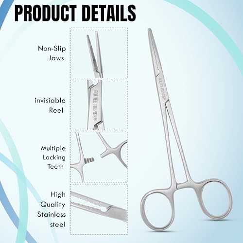 Hemostat Crile Forceps 5.5" Versatile Fishing Pliers Forceps, Stainless Steel, Multipurpose General Use Piercing Tweezer Long Serrated Jaws, Locking Mechanism, and Lightweight Design (1, Straight) - size: 1, Straight