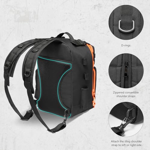 BASSDASH Convertible Fishing Backpack Sling Bag with Rod Holder, Adjustable Tactical Water-Resistant Tackle Storage Pack FP07 - color: Black/Blaze Orange, size: Standard