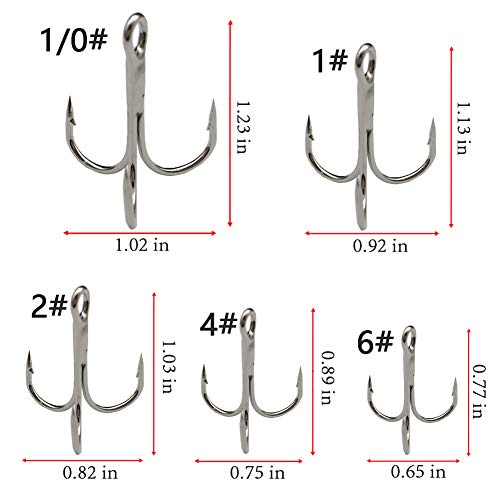 Drasry Fishing Treble Hooks Set for Saltwater Freshwater Size 1/0 to 16 High Carbon Steel Different Fish Hook 50pcs/Box - color: Silver, size: #6 to #1/0 Large