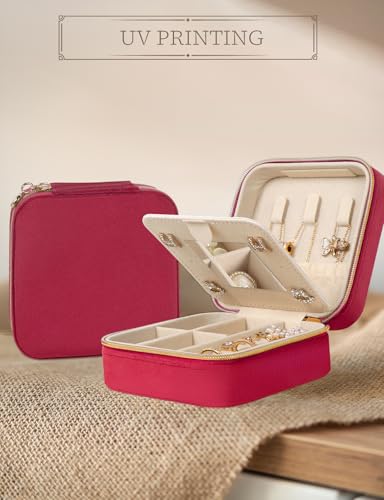 MFXIP Plush Velvet Travel Jewelry Case Small Jewelry Box Jewelry Organizer Storage Case Portable Jewelry Travel Case for Girls Womens Earring, Necklace, Rings,Bracelets with Mirror - color: Burgundy