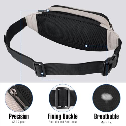 WATERFLY Fanny Pack Waist Bag: Small Hip Pouch Bum Bag Fannie Pack Phanny Fannypack Waistpack Bumbag Beltbag Sport Slim Fashionable for Jogging Hiking Hiker Woman Man - color: Beige