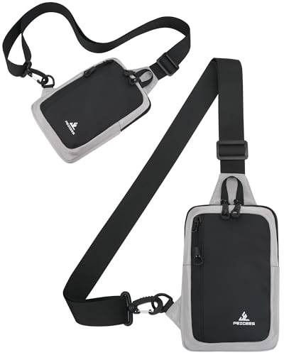 Peicees Small Crossbody Sling Bag Chest Bag Dual Pocket Water Resistant Fanny Pack Running Phone Holder for Men Women Workout Travelling, Light Grey - color: Light Grey