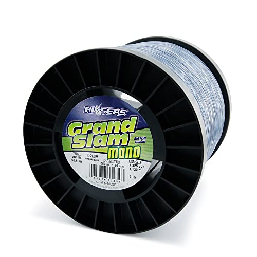 HI-SEAS Grand Slam Monofilament Fishing Line - Strong & Abrasion Resistant in Clear, Pink, Green, Smoke Blue, Fluorescent Yellow Freshwater & Saltwater - 5 lb Spool - color: Smoke Blue, style: 300 Lb Test, 1.90 Mm Dia, 750 Yd