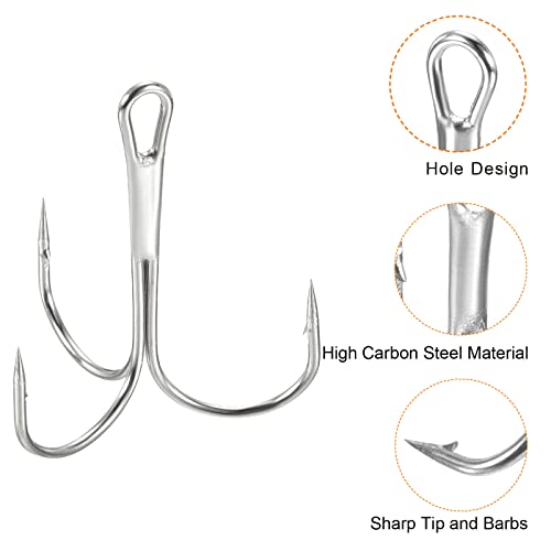PATIKIL Treble Fish Hooks, Carbon Steel Sharp Round Bend Hook Triple Barbed Hook for Freshwater Saltwater - color: White, size: 44mm/1.73"