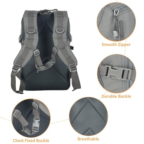 Small Tactical Hiking Backpack, 12L MOLLE Bookbag Daypack for Travel | MOLLE webbing expands carry options;compact,lightweight design fits hiking,school,camping,travel and daily use - color: Grey