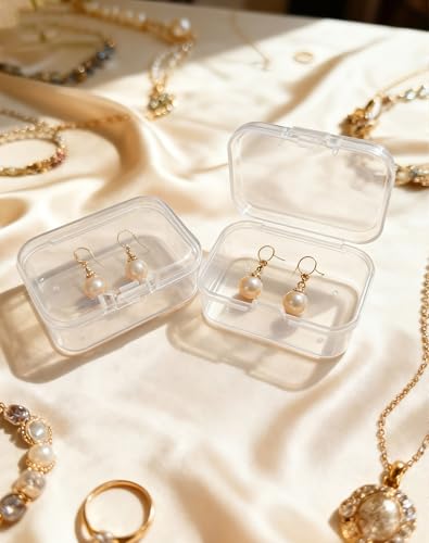 LJY 100 Pieces Rectangular Empty Mini Clear Plastic Organizer Storage Box Containers with Hinged Lids (2.2 x 1.6 x 0.8 inch, Transparent) - color: Transparent, size: 2.2 x 1.6 x 0.8 inch