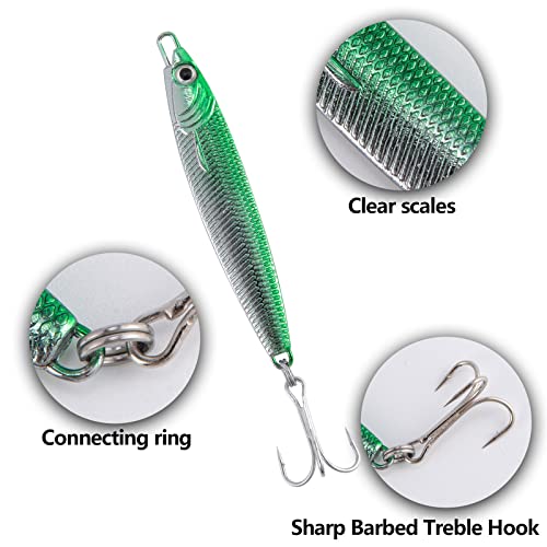 Dr.Fish Fishing Jigs Jigging Spoon Saltwater Fishing Lure Casting Metal Spoon Surf Fishing Mackerel Striper Lures Stinger Bluefish Vertical Diamond Jig - color: Green, size: 1oz-3 Pieces