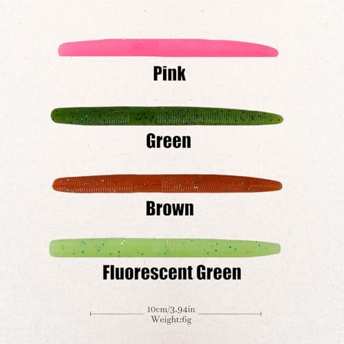 Soft Worm Bass Baits with Salted Hook Slot FS/RE-04 | Built-In Hook Slot Soft Plastic Bass LuresMulti-Rig Compatibility realistic movement Easy Portability ideal size - color: Green-10pcs