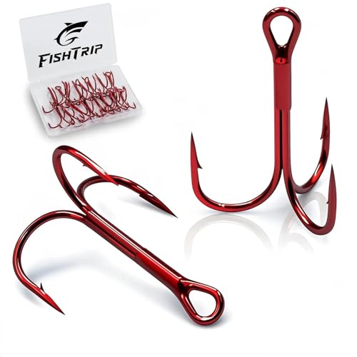 FishTrip Fishing Treble Hooks Red, 25pcs Triple Hooks High Carbon Steel Barbed Sharp, Replacement Fishing Hooks on Hard Lures for Freshwater Saltwater - size: 2#_25pcs