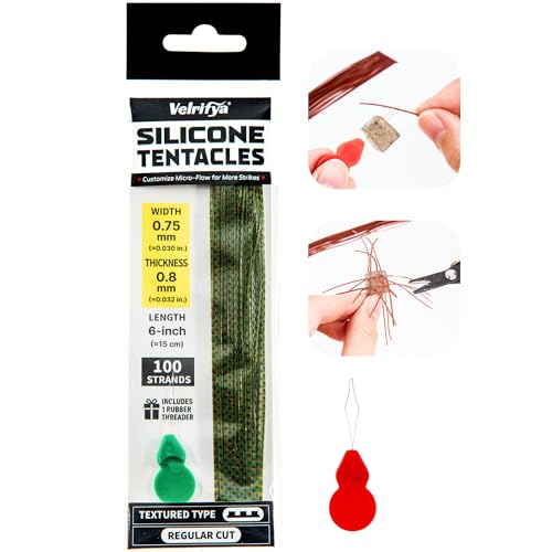 Silicone Skirt Tabs & Tentacle Strands Set for Dice Lure Builds, Japanese-Style Rubber Legs DIY Kit for Soft Baits, with Threader Tool, Fishing Lure Material for Jig Skirts - color: 06 - Green Pumpkin, size: Textured Type