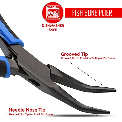 Fish Bone Pliers/Tweezers Stainless Steel Curved With Non-Slip Grip Black - color: Black