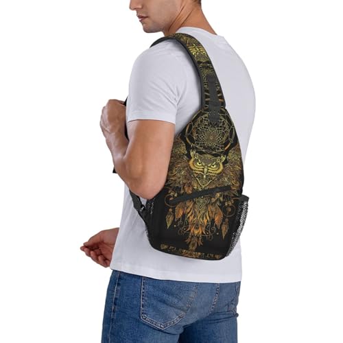 Golden Owl With Dream Catcher Sling Backpack Chest Bag Crossbody Shoulder Bag Gym Cycling Travel Hiking Daypack For Men Women - color: Golden Owl With Dream Catcher