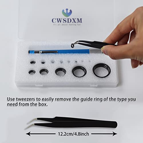 Fish Rod Repair Kit 26PCS Fishing Pole Eyelet Repair 13 Size Pole Ceramic Guides Rings Replacement Kit with 1pcs Tweezers and 1pcs Serrated Stick Tools - color: Black