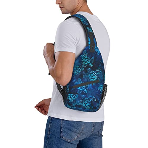 Sea Turtle Sling Bag Crossbody Backpack for Men Women Watercolor Blue Sea Turtle Nautical Coastal Sea Animal Underwater World Print Chest Bag Casual Shoulder Backpack Travel Hiking Daypack - color: Sea Turtle Blue