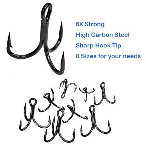 10pcs/Box Fishing Treble Hooks 6X Strong Black High Carbon Replacement Treble Hooks Size 3/0 2/0 1/0 1# 2# 4# 6# 8# - size: 1#-10pcs