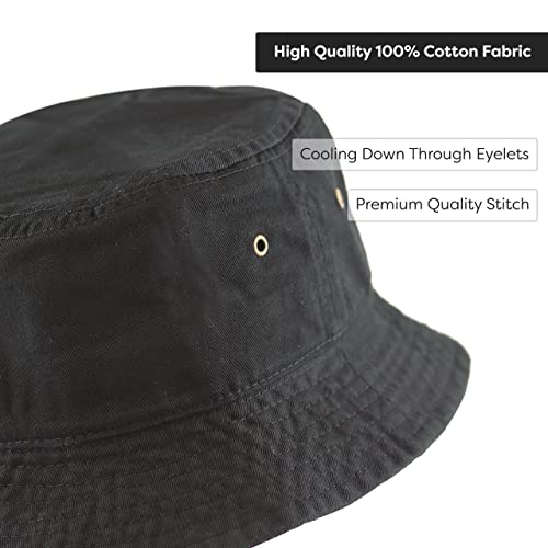 Cotton Bucket Hat Packable Sun Hat – Unisex Summer Travel Beach Fisherman Hat for Men Women Outdoor Fishing Hiking - color: Black, size: Large-X-Large