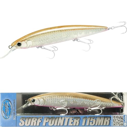 LUCKY CRAFT Surf Pointer 115MR Saltwater Fishing Lures for Halibut and Stripped Bass, Long Casting Jerkbait, Sinking Surf Fishing Gear, Fish Accessories for Tackle Box - color: 783 Super Glow MS MKB, size: One Size