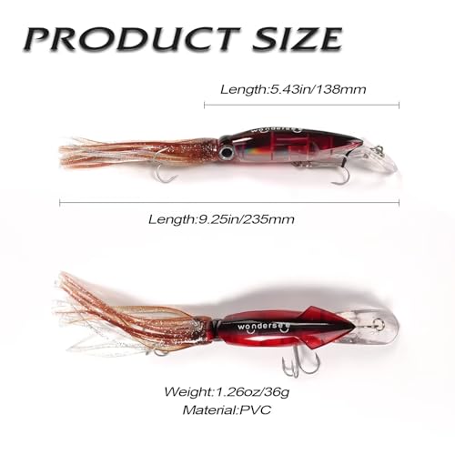 Wondersee Squid Fishing Bait Soft Hard Lures Kit Swimbait Crankbait Jig Simulation Weighted Holographic 4 PCS - color: pink&blue