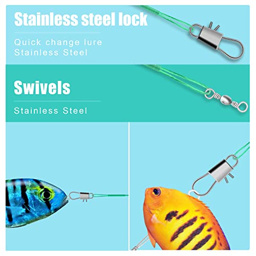 Fishing Leaders, Anti-bite Stainless Steel Wire Leaders Fishing Leaders Line with Swivels for Saltwater and Freshwater - color: green
