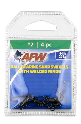 AFW Solid Brass Ball Bearing Snap Swivels with Welded Rings - Black Finish, Up to 450 lb Test Capacity, Patented Bullet Shaped Head for Reduced Water Resistance, Fluid Rotation - size: 4 pc, #2, 44 lb test