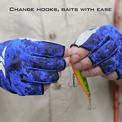 KastKing La Sal Fishing Gloves UPF50+ Sun Gloves UV Protection Fingerless Gloves Men Women for Outdoor, Kayaking, Rowing, Paddling, Canoeing, Hunting - color: G: Boulder Camo Juno, size: Small-Medium