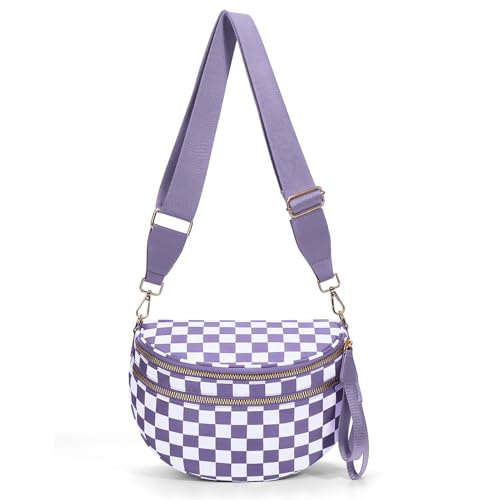 Checkered Crossbody Bum Bags for Women Nylon Checkered Purse Checkerboard Fanny Pack - color: A10-cloud Purple
