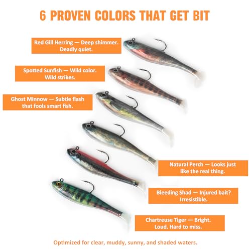 5/6Pcs Pre-Rigged Soft Plastic Lures, Paddle Tail Swimbait, Jig Heads for Bass, Walleye, Pike, Trout, Redfish Fishing - color: 6Pcs Pre-Rigged Paddle Tails