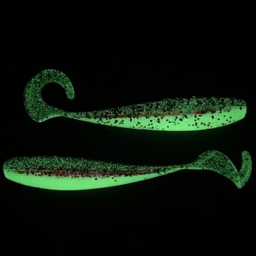 A.M. Fishing Curly Tail Jerkshad 4 Inch Soft Baits Garlic Infused,– 8 Pack – Saltwater & Freshwater Fishing Lures for Bass, Redfish, Snook, and Trout - color: Midnight Mullet
