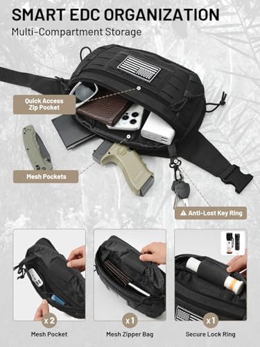 Tactical Sling Bag, Fanny Pack,2in1,CCW & EDC Shoulder Bag with MOLLE & Pistol Holster - 1000D Adjustable Strap for Outdoor Carry Men & Women - color: Black